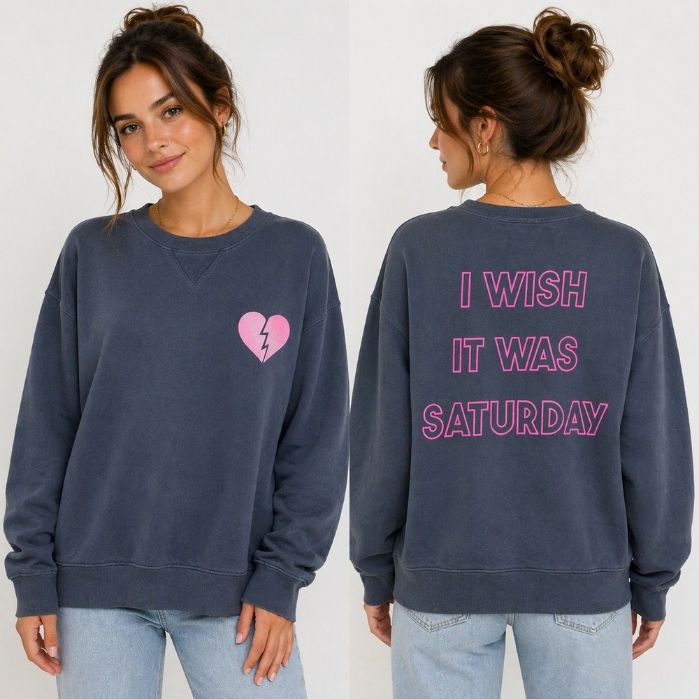 Wildfox Sweatshirt Womens Large Grey I Wish It Was Saturday Heart‎ Streetwear